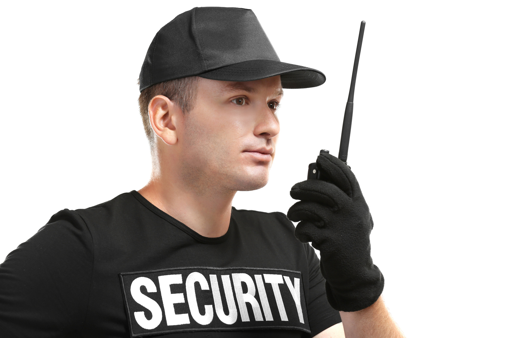 Male security guard isolated on white